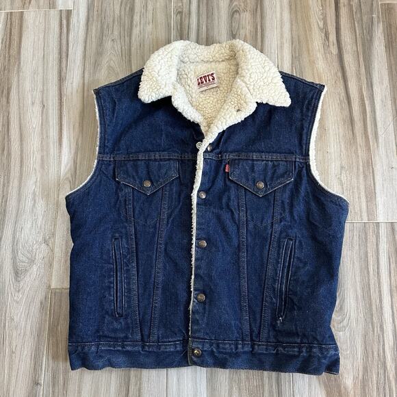 Levi's Other - Vintage Levi’s Mens Size L Sherpa Denim Vest Dark Blue Jean 80’s Made USA Preppy